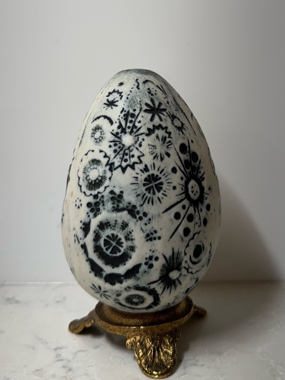 Handcrafted Blue & White Decorative Studio Art Ceramic Egg Sculpture